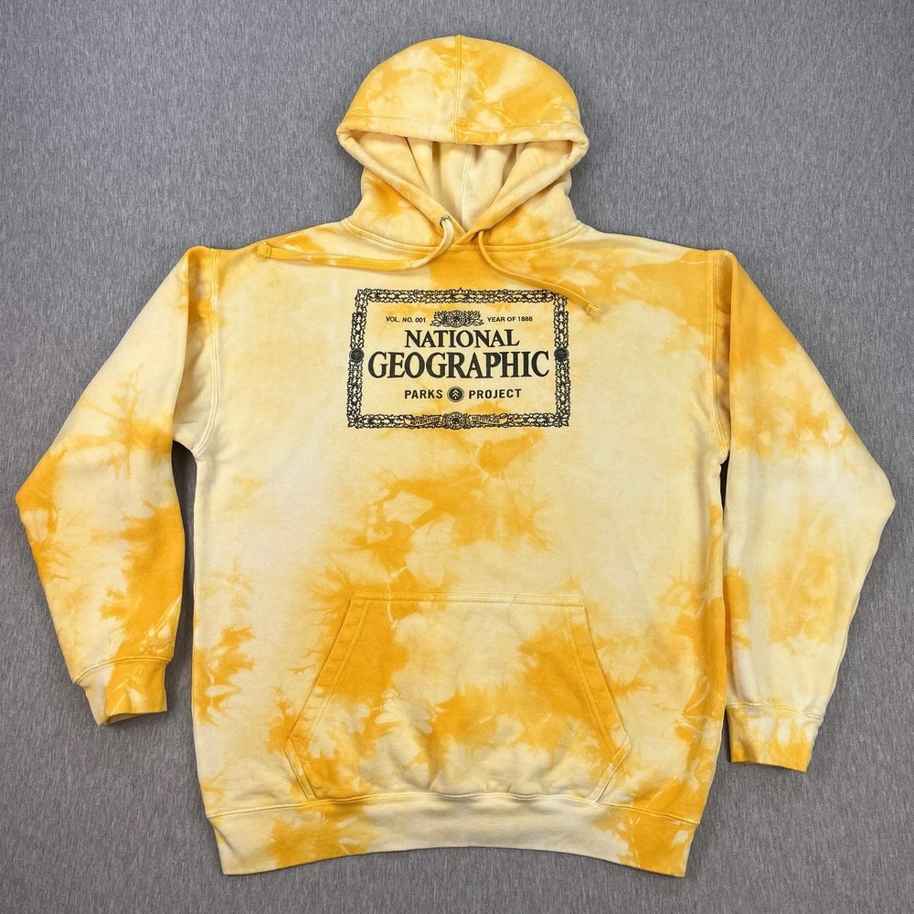 Parks Project x National Geographic Hoodie Mens M Yellow Tie-Dye Cotton/Poly USA